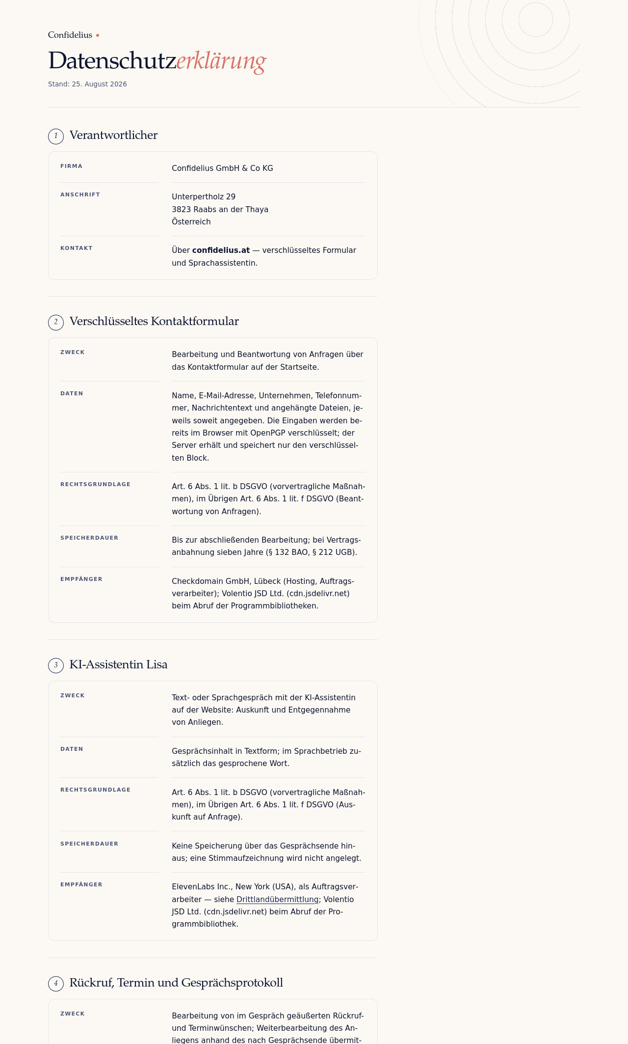 Datenschutzerklärung von Confidelius als Bild