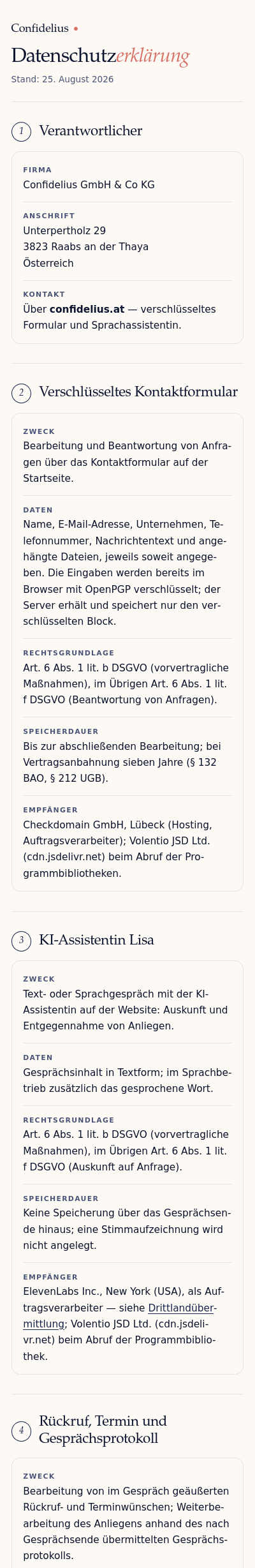 Datenschutzerklärung von Confidelius als Bild