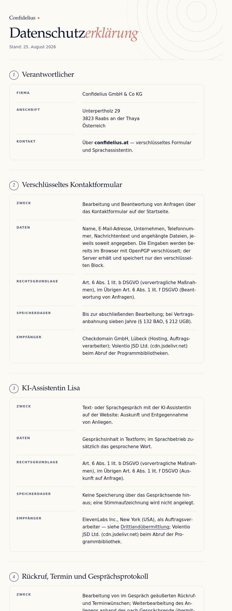 Datenschutzerklärung von Confidelius als Bild