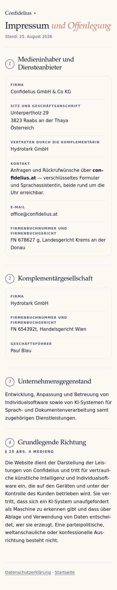 Impressum und Offenlegung von Confidelius als Bild